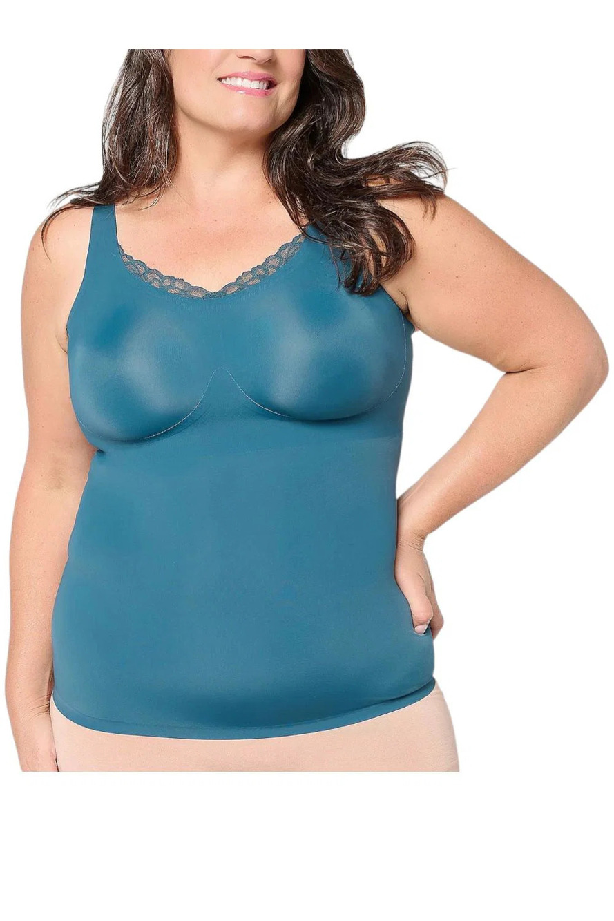 Evelyn & Bobbie Women's Lace Trim V-Neck Seamless Bra Cami Deep Tide - Regular